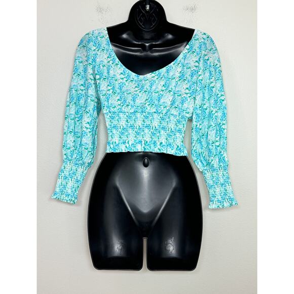 RIXO London Helena Top Blouse Smocked Puff Sleeve Coquette Cottage, XS - Picture 5 of 10